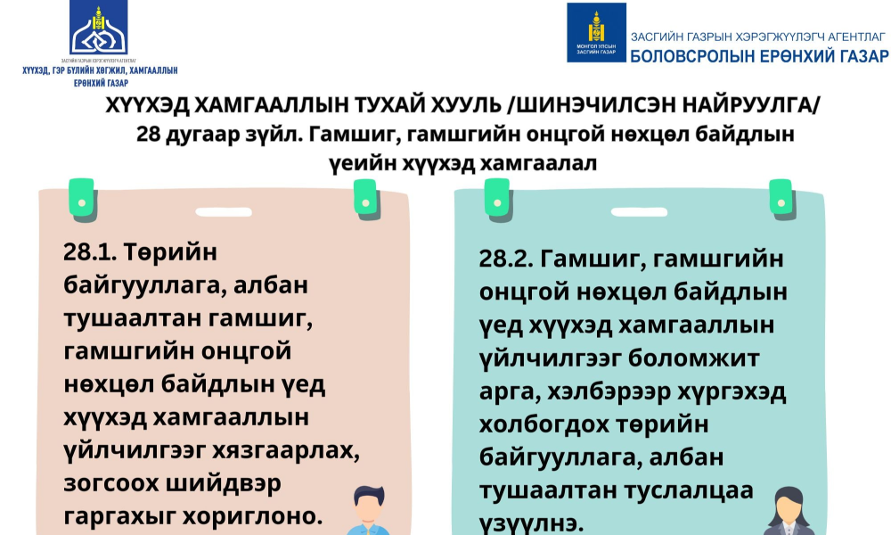 ХҮҮХЭД ХАМГААЛЛЫН ТУХАЙ ХУУЛЬ /ШИНЭЧИЛСЭН НАЙРУУЛГА/ 
